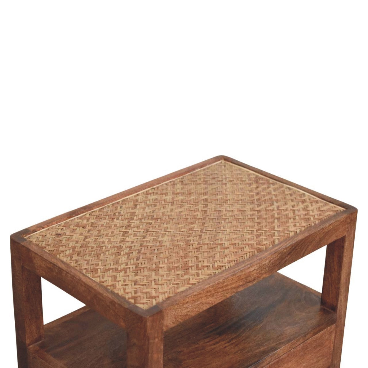 The Caldera Bedside Stand Bedside Table | Honey Caramel Rattan Open Shelf