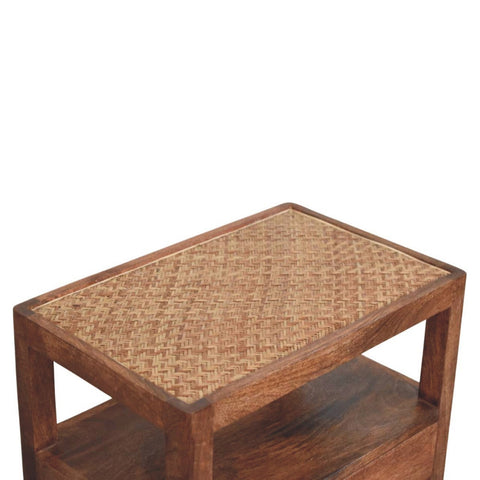 The Caldera Bedside Stand Bedside Table | Honey Caramel Rattan Open Shelf