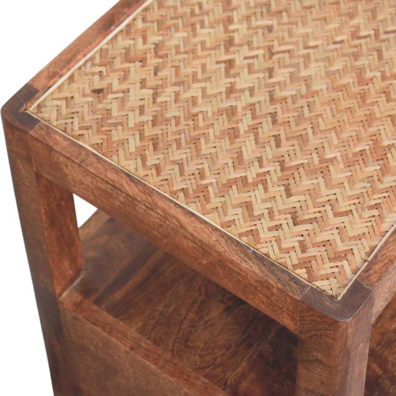 The Caldera Bedside Stand Bedside Table | Honey Caramel Rattan Open Shelf
