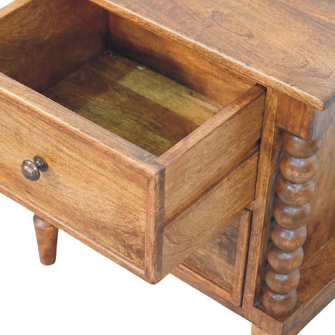 Spindle Leg Amber Oak Bedside Table
