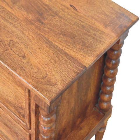 Spindle Leg Amber Oak Bedside Table