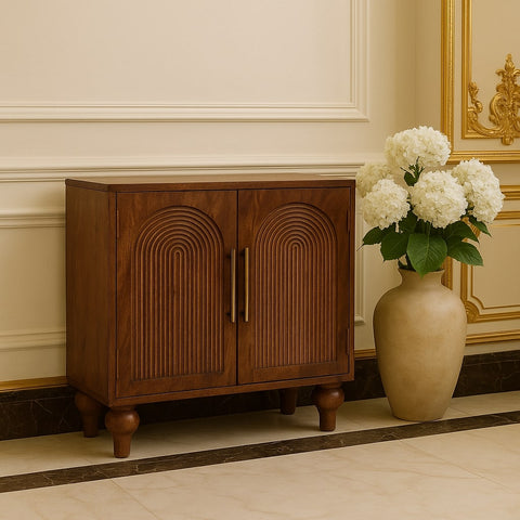 Arco Groove Sideboard Chest of Drawers | Brass Solid Mango Wood Hand-Carved