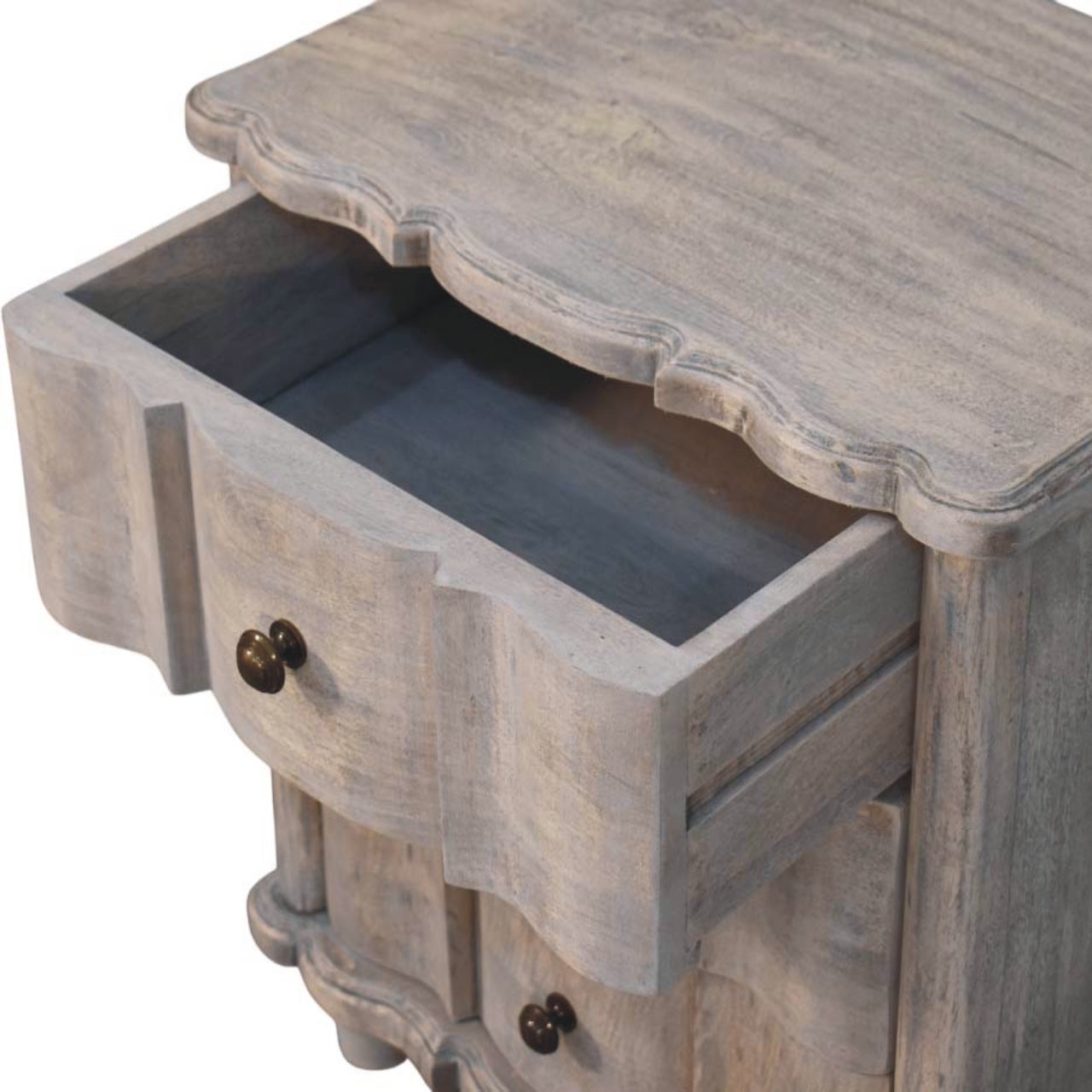 Beaumont Curved Bedside Table | Brass Solid Mango Wood Fluted