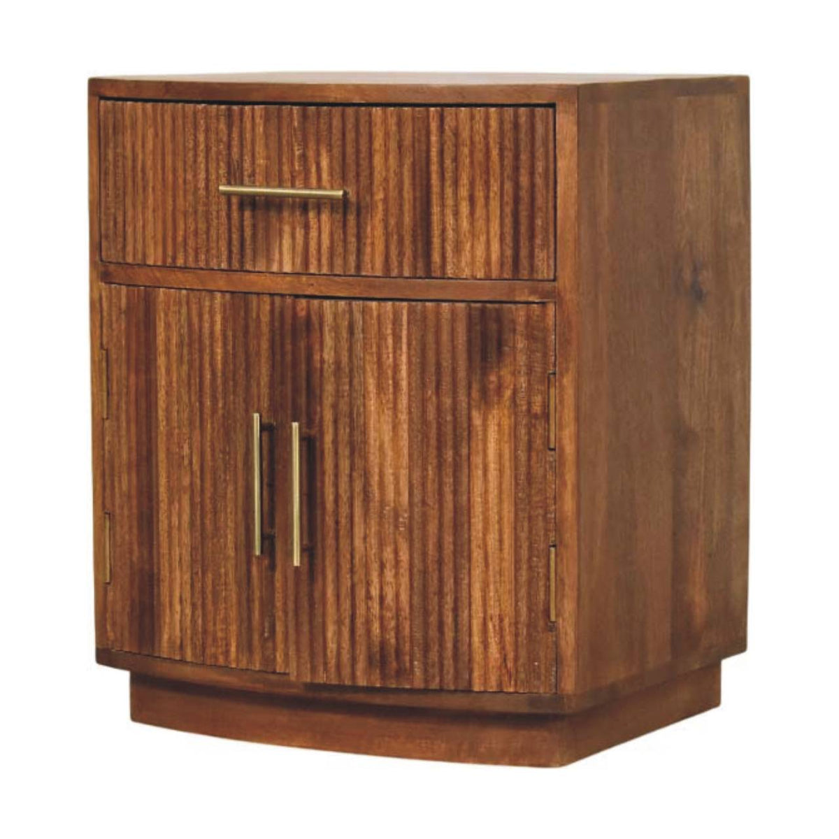 Solid Wood Curved Ribbed Bedside with Drawer Bedside | Oak Solid Mango Wood