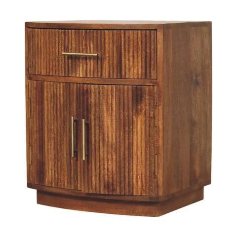 Solid Wood Curved Ribbed Bedside with Drawer Bedside | Oak Solid Mango Wood