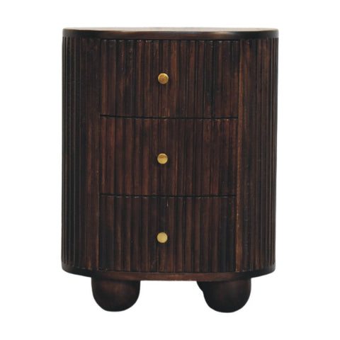 Curved Fluted 3-Drawer Bedside Table | Brass Velvet