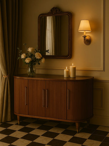 Ravello Curved 4-Door Sideboard Chest of Drawers | Oak Solid Mango Wood Fluted