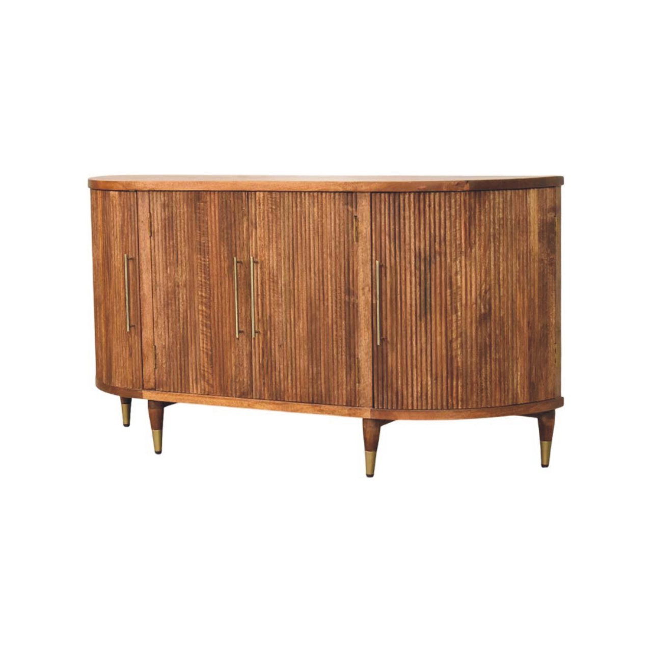 Ravello Curved 4-Door Sideboard Chest of Drawers | Oak Solid Mango Wood Fluted