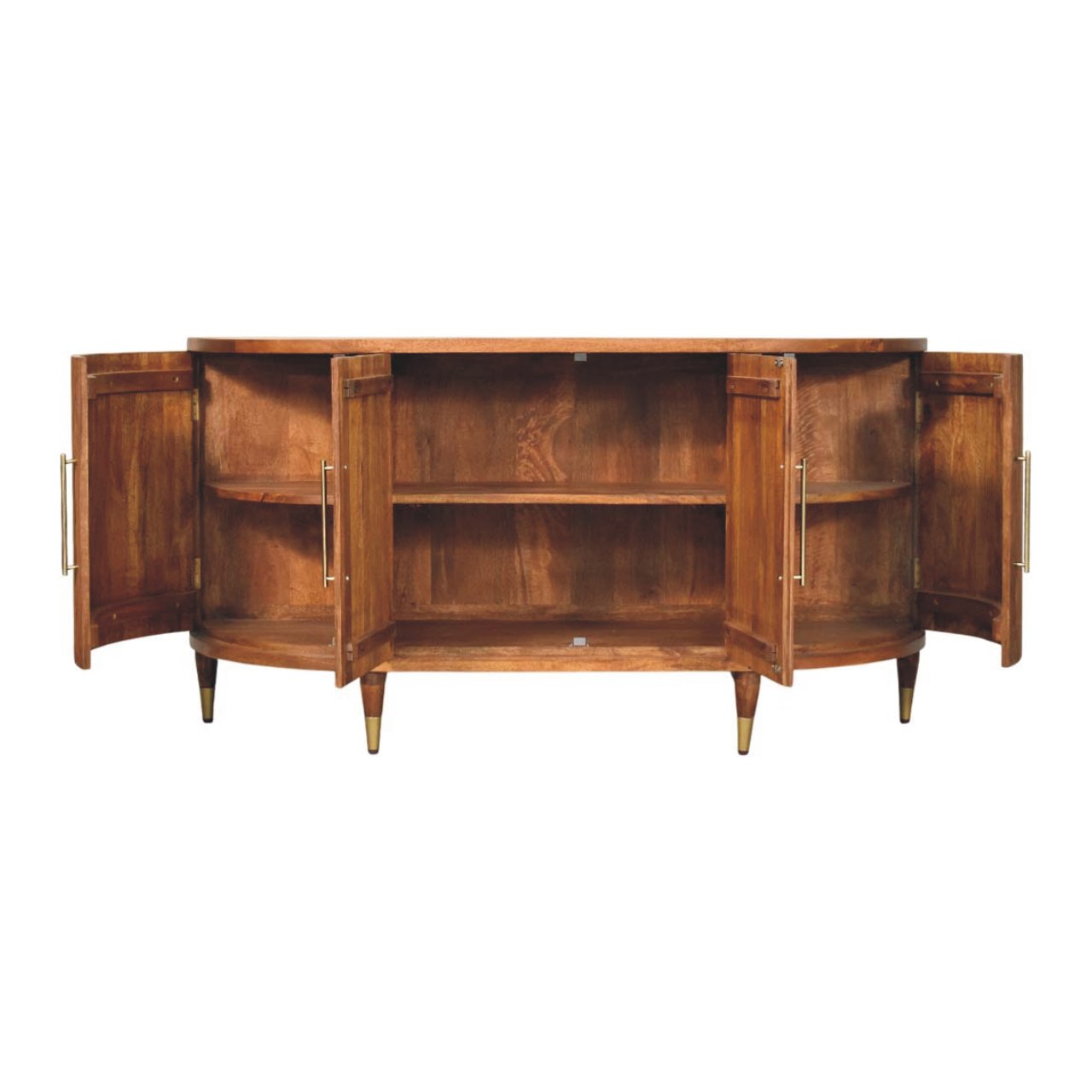 Ravello Curved 4-Door Sideboard Chest of Drawers | Oak Solid Mango Wood Fluted