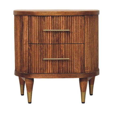 Ribbed Bedside with Brass Accents Bedside Table | Oak Solid Mango Wood