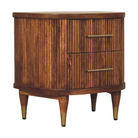Ribbed Bedside with Brass Accents Bedside Table | Oak Solid Mango Wood