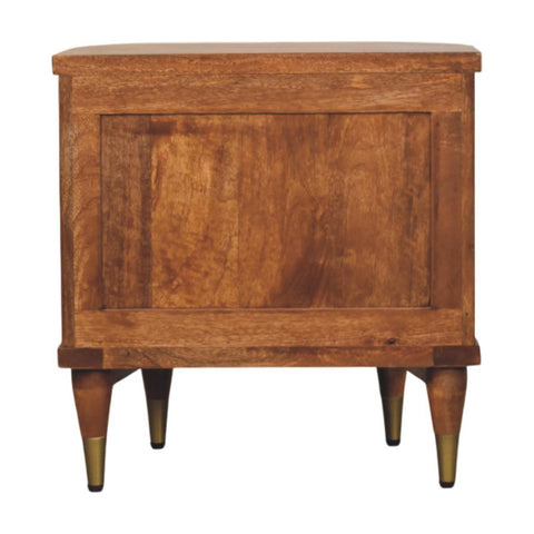 Ribbed Bedside with Brass Accents Bedside Table | Oak Solid Mango Wood
