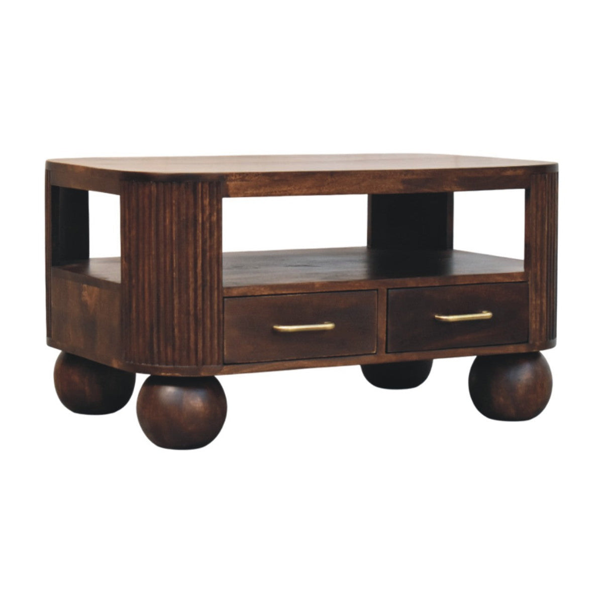 Sphere Leg Coffee Table | California Walnut Solid Mango Wood Fluted