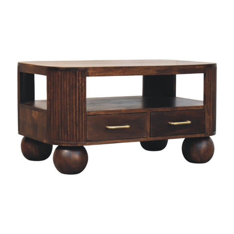 Sphere Leg Coffee Table | California Walnut Solid Mango Wood Fluted