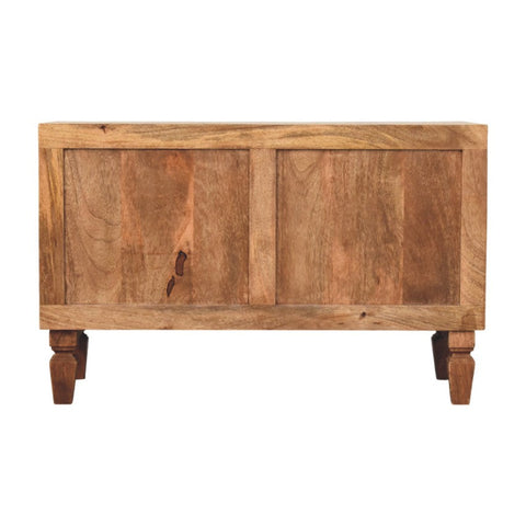 Arno Shoe Storage Unit in Golden Teak Chest of Drawers | Brass Open Shelf