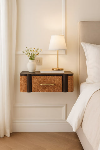 Rattan Curve Wall-Mounted Drawer Bedside Table