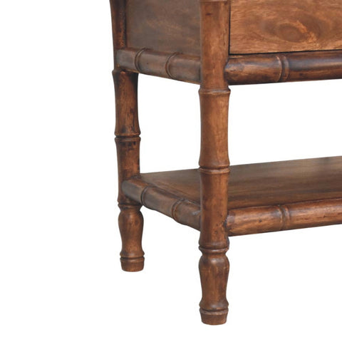 Bamboo Carved Storage Bench | Brass Solid Mango Wood Hand-Carved