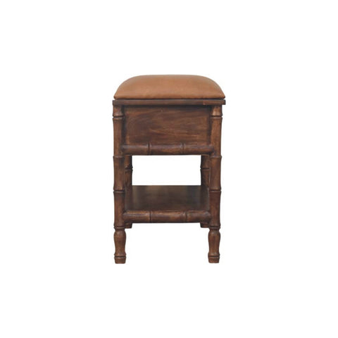 Bamboo Carved Storage Bench | Brass Solid Mango Wood Hand-Carved