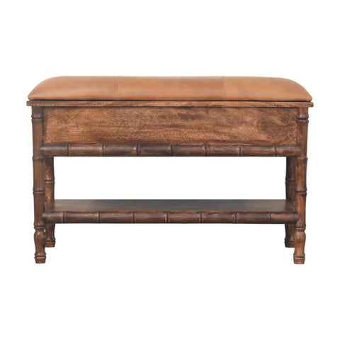 Bamboo Carved Storage Bench | Brass Solid Mango Wood Hand-Carved