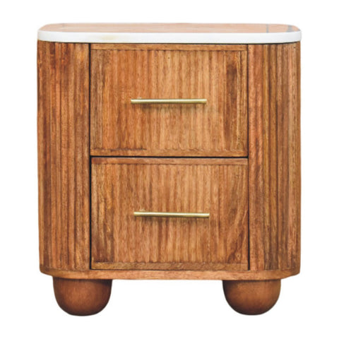Aurora Marble Bedside Table | Marble-Effect Solid Mango Wood