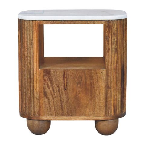 Beaumont Marble Bedside Table | Marble-Effect Solid Mango Wood
