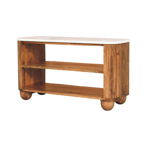 Beaumont Marble Shoe Bench | Marble-Effect Solid Mango Wood