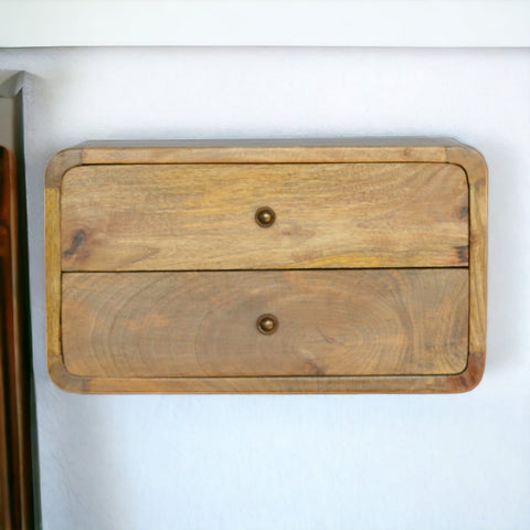 Oak-ish 2-Drawer Floating Bedside Table | Wall-Mounted