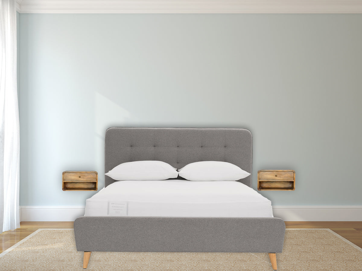 Floating Curve Open Slot Bedside Table | Oak-Ish Mango Wood Wall-Mounted