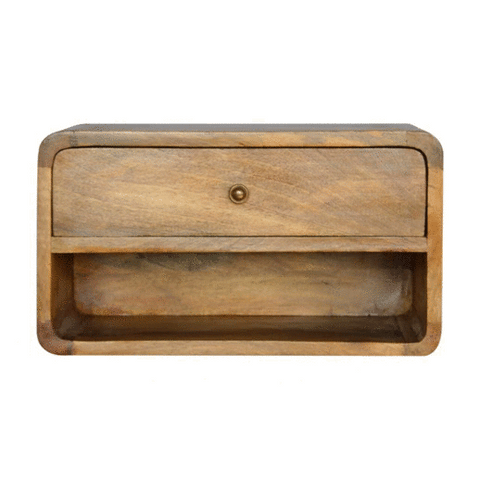 Floating Curve Open Slot Bedside Table | Oak-Ish Mango Wood Wall-Mounted