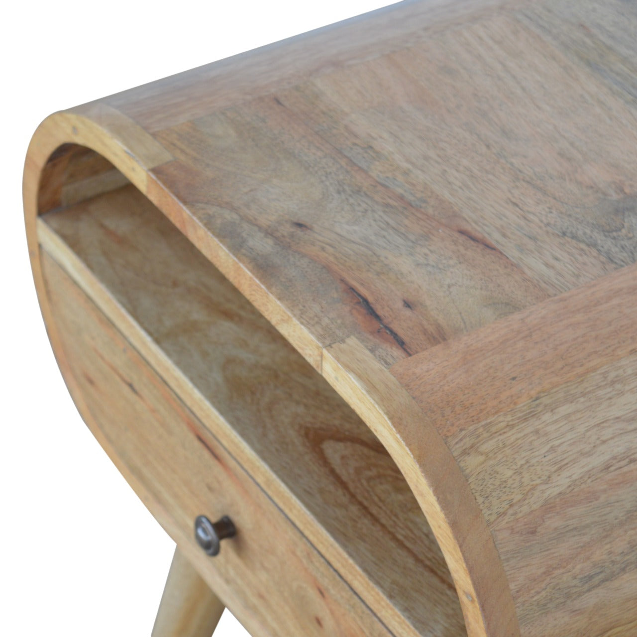 Circular Open Slot Bedside Table | Oak Mango Wood