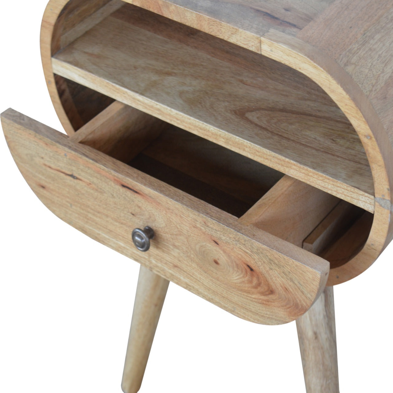 Circular Open Slot Bedside Table | Oak Mango Wood