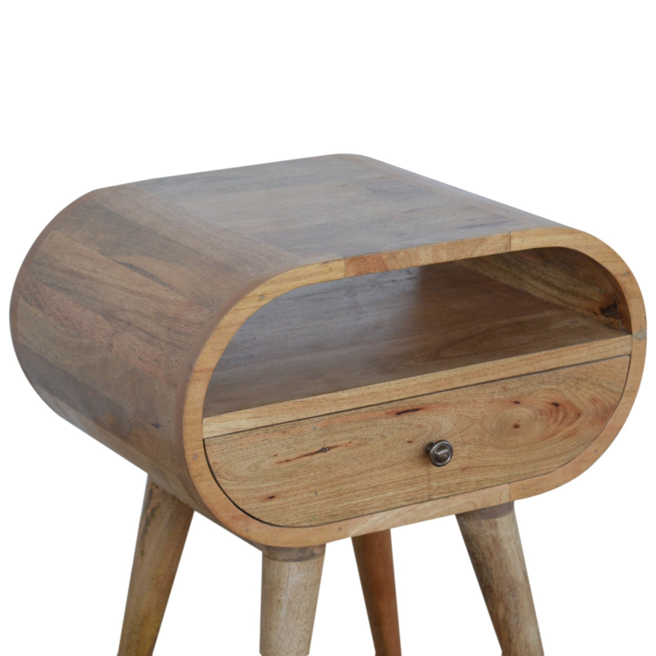 Circular Open Slot Bedside Table | Oak Mango Wood