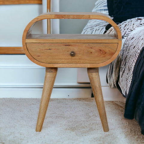 Circular Open Slot Bedside Table | Oak Mango Wood
