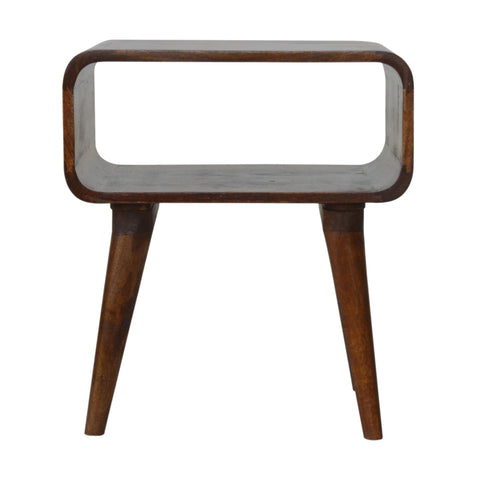 Curved Open Chestnut Bedside Table | Open Shelf