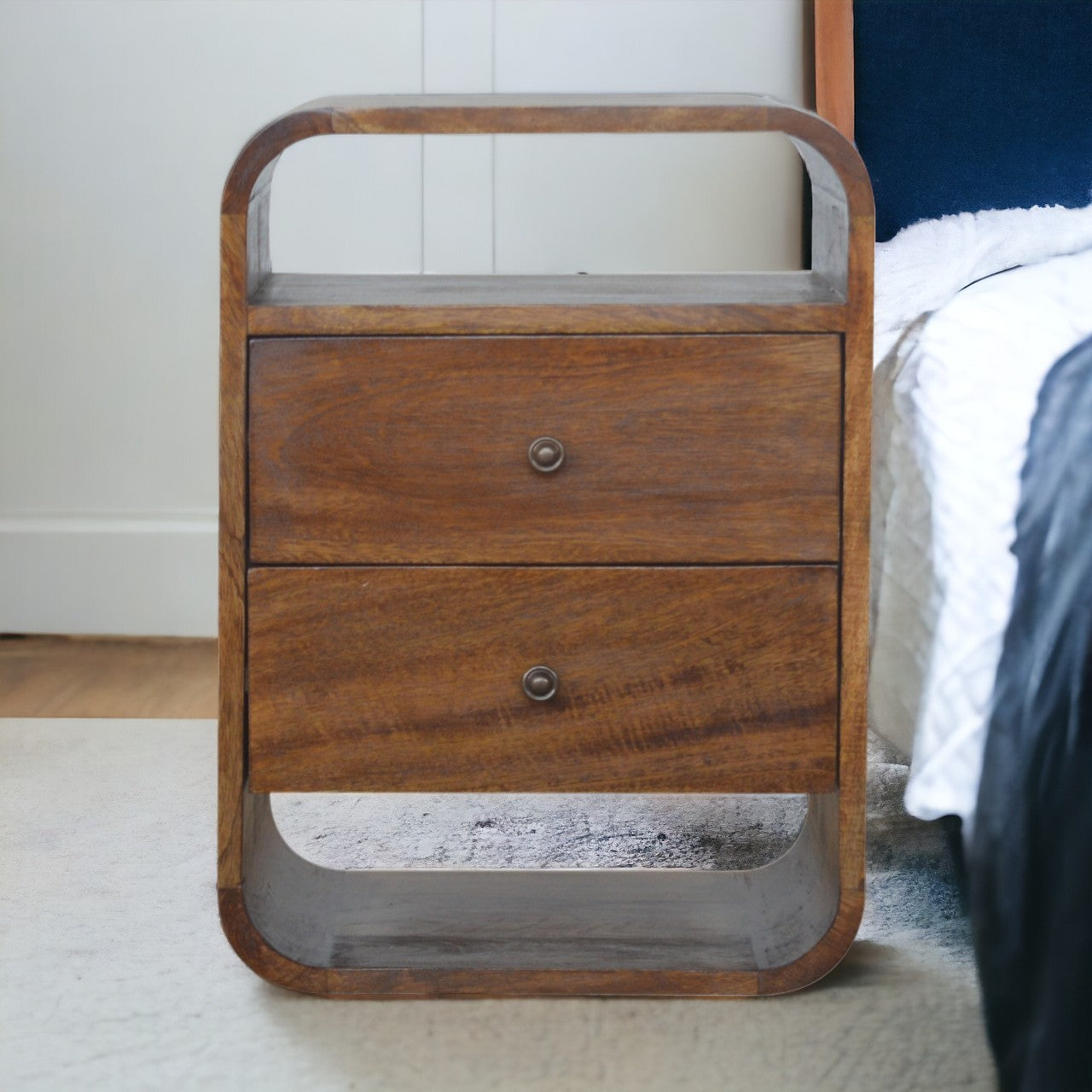 Chestnut Curve 2-Drawer Bedside Table