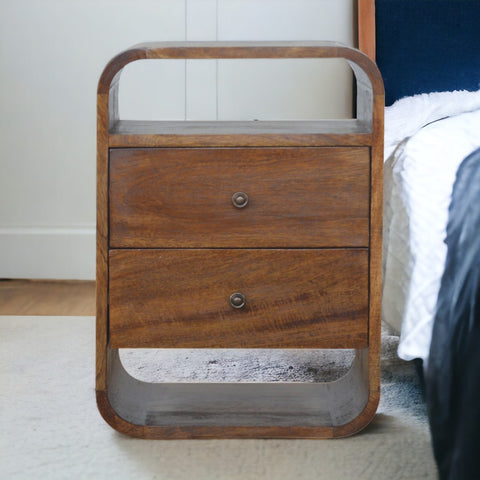 Chestnut Curve 2-Drawer Bedside Table