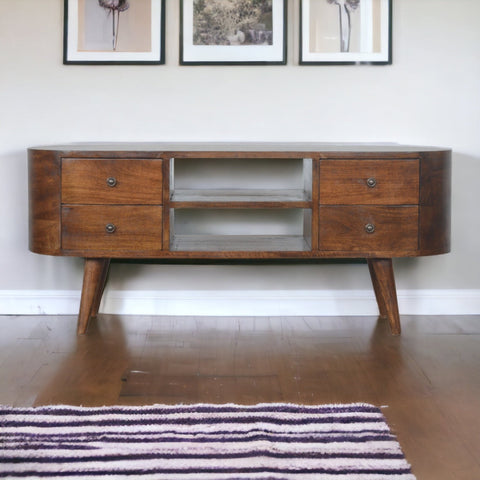 Chestnut Rounded Entertainment Unit Chest of Drawers