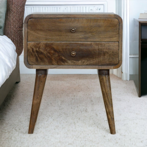Curved Classic Grey Washed Bedside Table