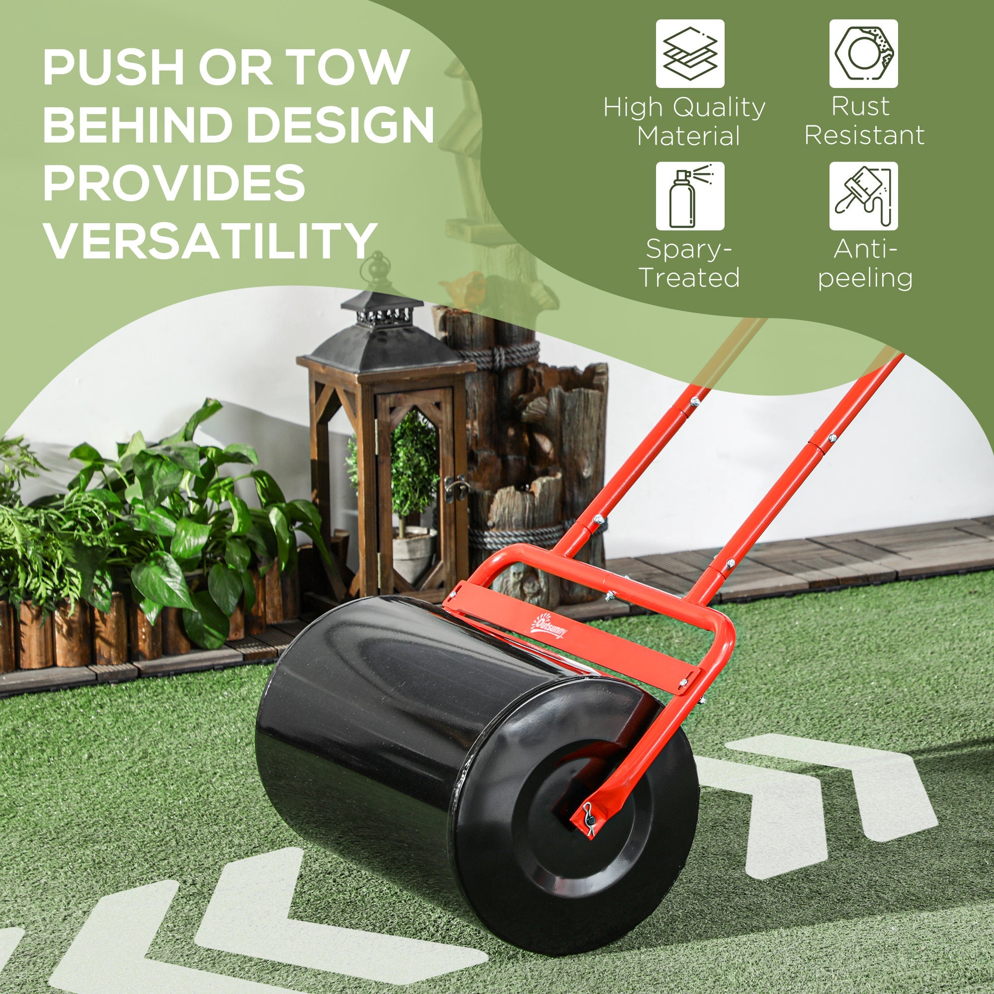Outsunny 38L Fillable Cylinder Steel Lawn Roller - Red