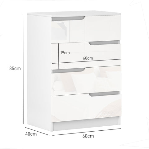 HOMCOM Chest of Four High Gloss Front Drawers - White