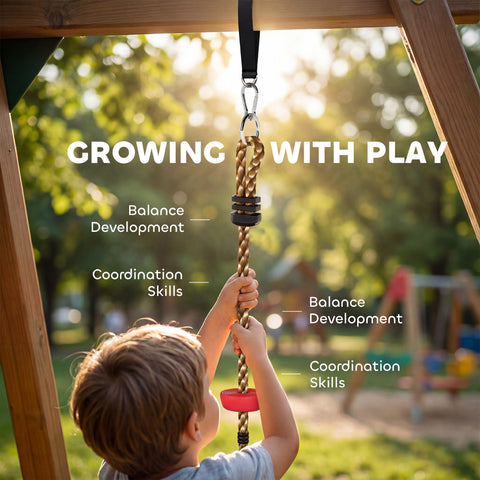 AIYAPLAY Climbing Rope, Kids Tree Swing Kit with Platforms and Disc Swings Seat, Obstacle Course Kids for Garden, Red