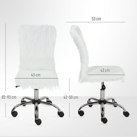 HOMCOM Plush Office Desk Chair, Modern Armless Swivel Vanity Chair with Adjustable Height for Home Office, Bedroom, Living Room, White