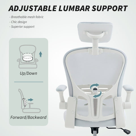 Vinsetto Multi-Adjustable Office Chair, with Lumbar Support, Headrest and Mesh Back - White