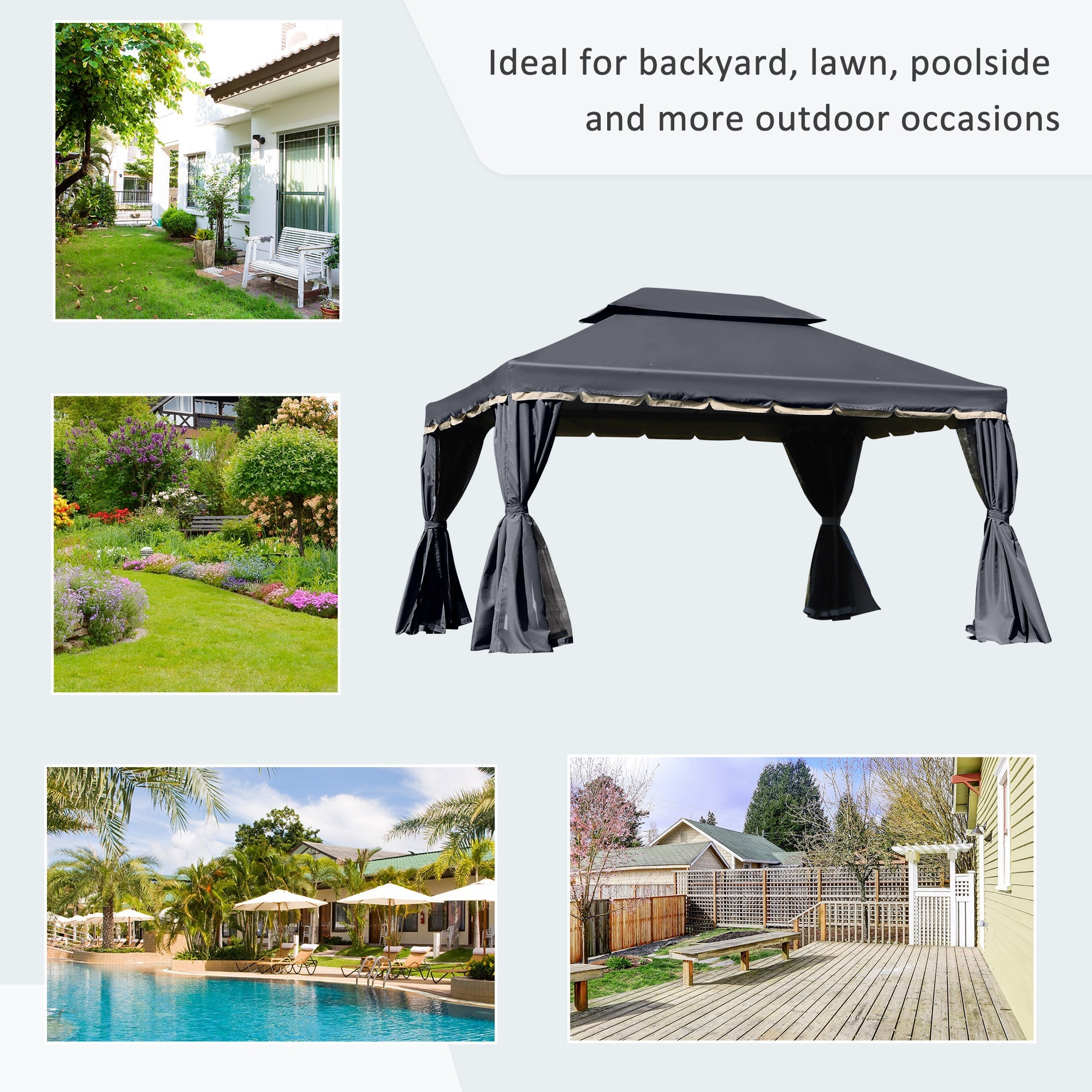 Outsunny 3 x 4m Aluminium Garden\'c2\'a0Gazebo, Marquee Canopy Shelter Pavilion Party Tent with Nets and Curtains for Garden and Deck, Black