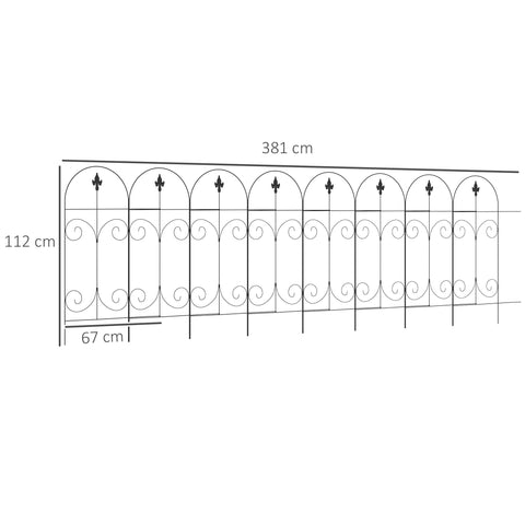 Outsunny Decorative Garden Fencing, 16PCs 44in x 25ft Outdoor Picket Fence Panels, Rustproof Metal Wire Landscape Flower Bed Border Edging, Black