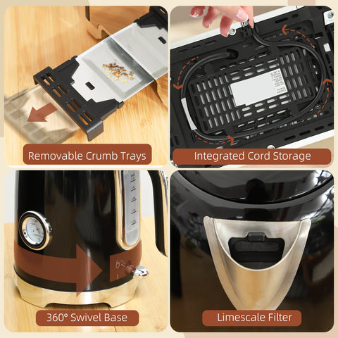 HOMCOM Retro Toaster and Kettle Set - Black