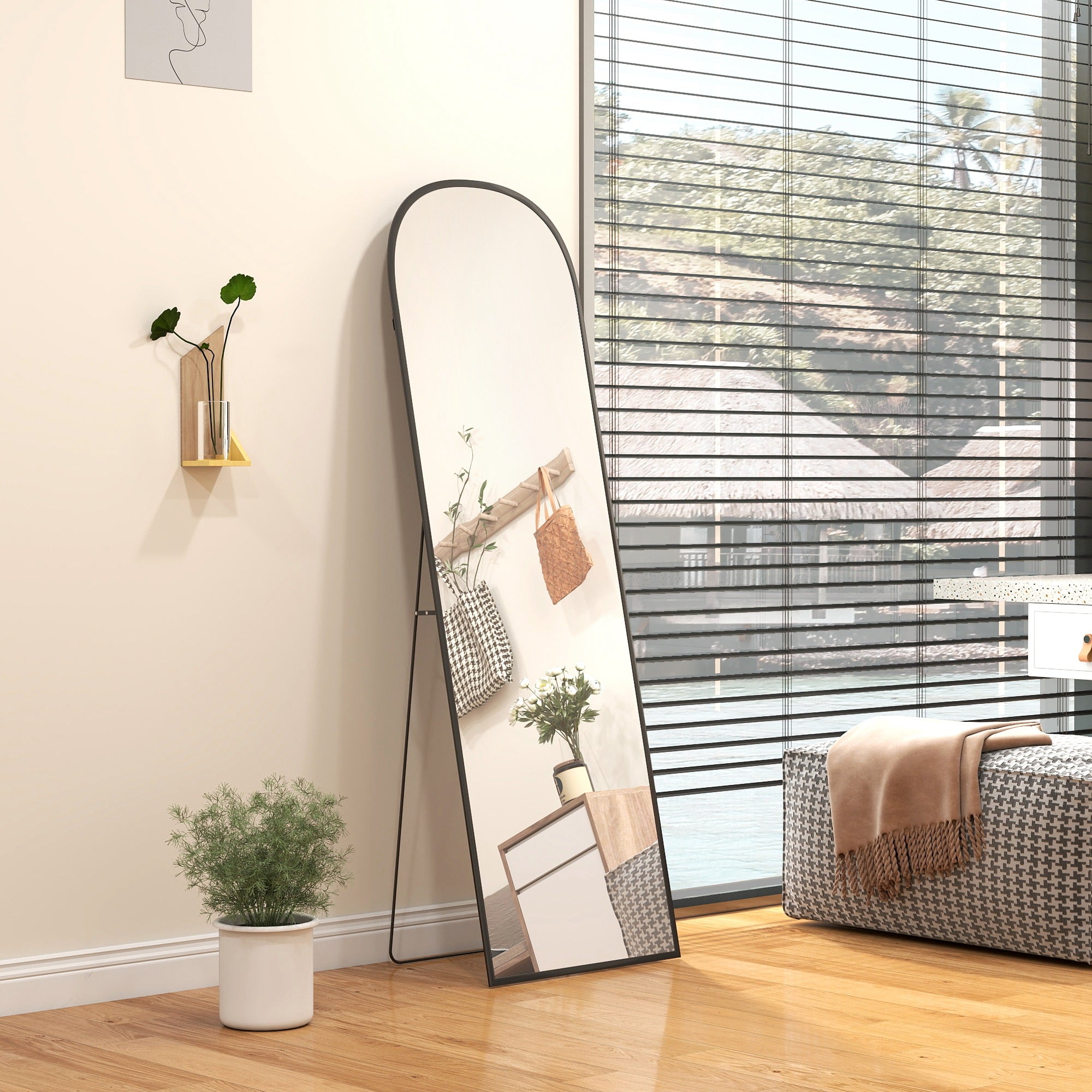 HOMCOM 165cm Aluminium Frame Standing Mirror - Black