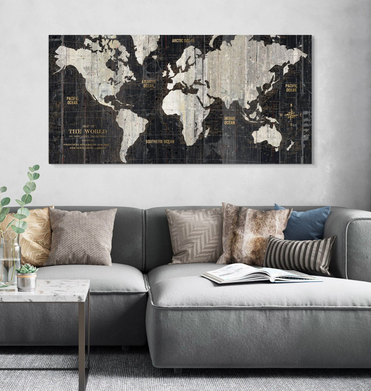 World Traveller Map Framed Canvas