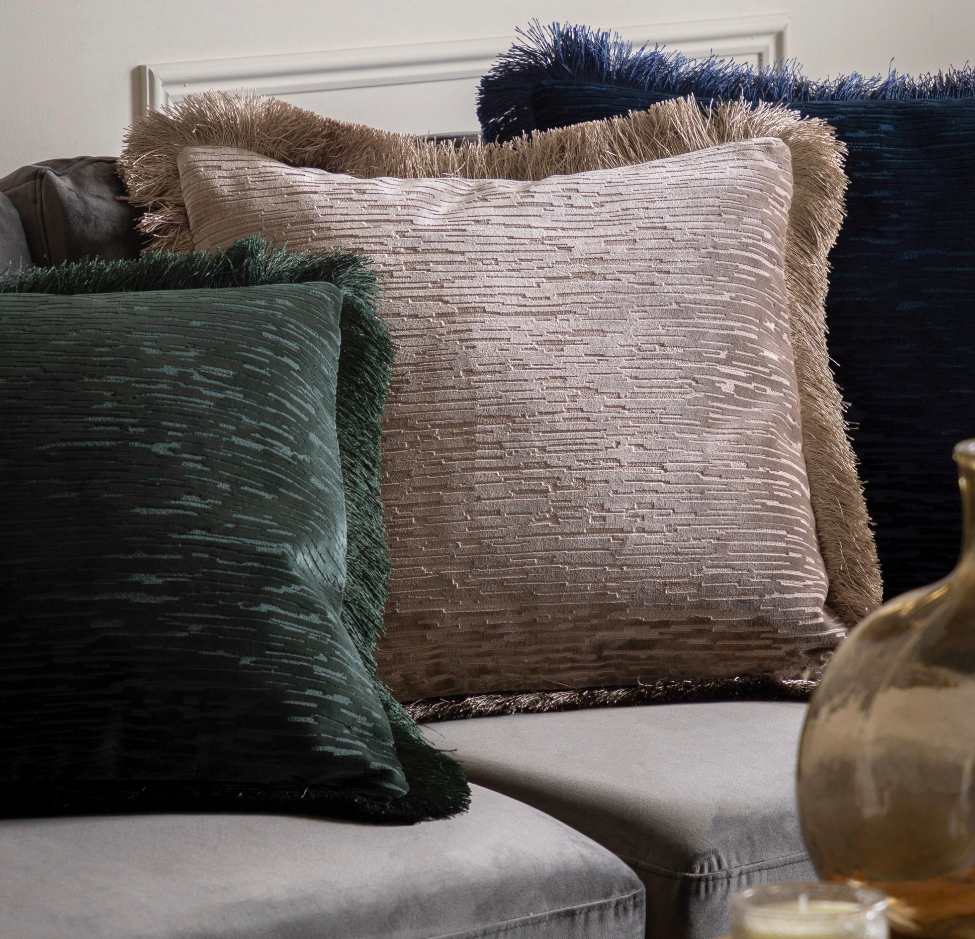 Cut Velvet Fringed Scatter Cushion