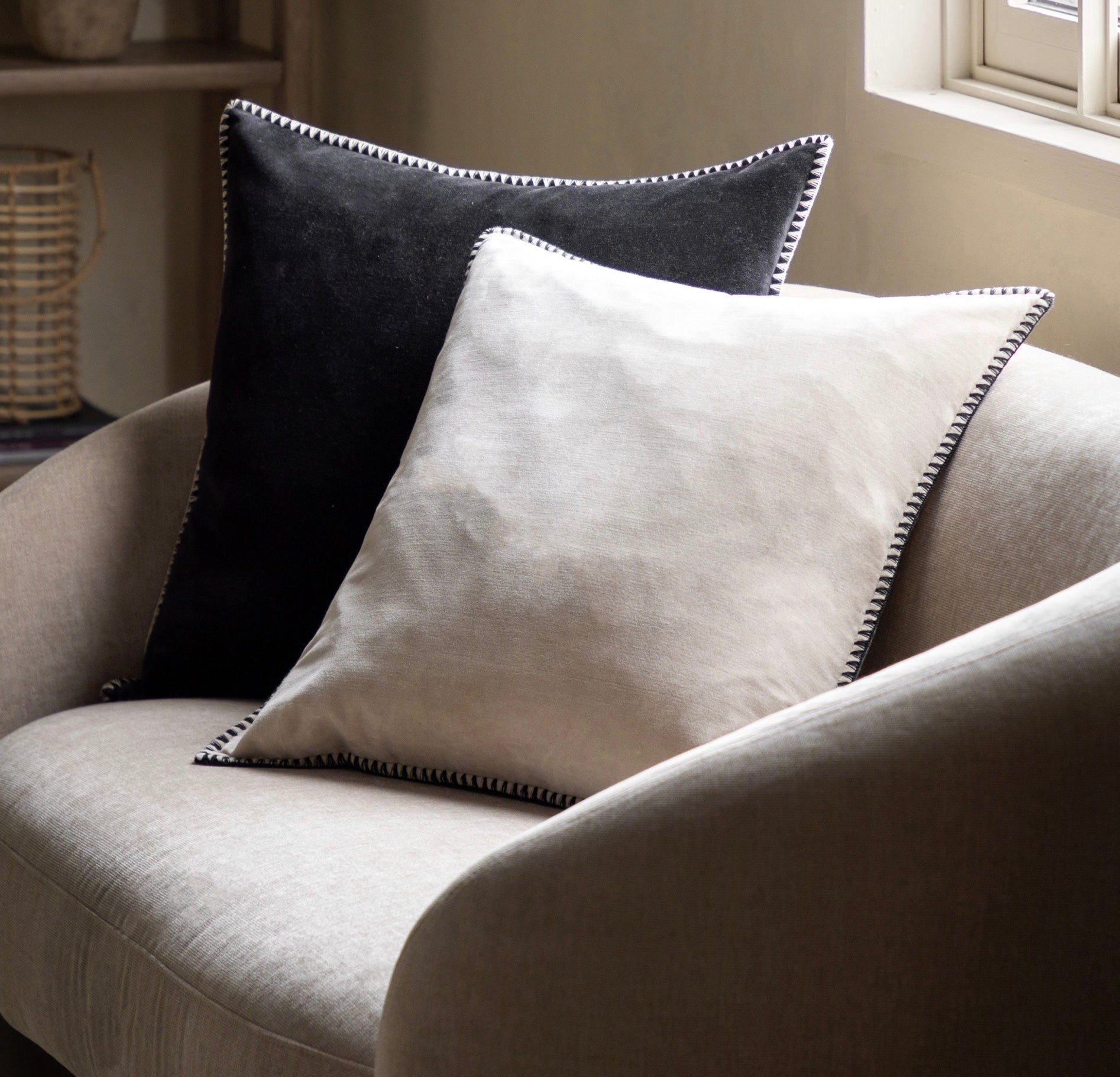 Taupe Velvet Stitched Scatter Cushion